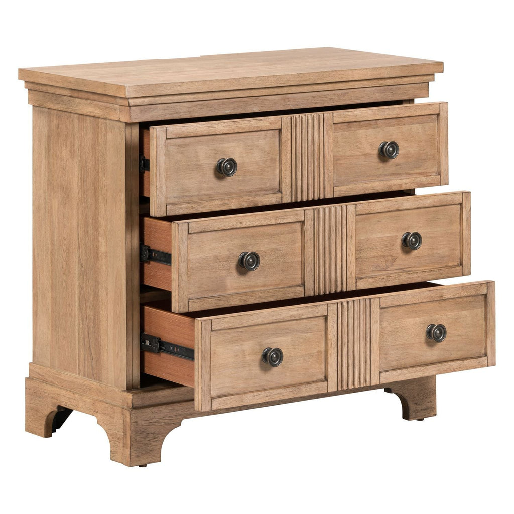 Table de chevet avec tiroirs Caractéristiques du produit Beige Bouton en laiton Glissières métalliques latérales (45 mm) Feutre de qualité supérieure