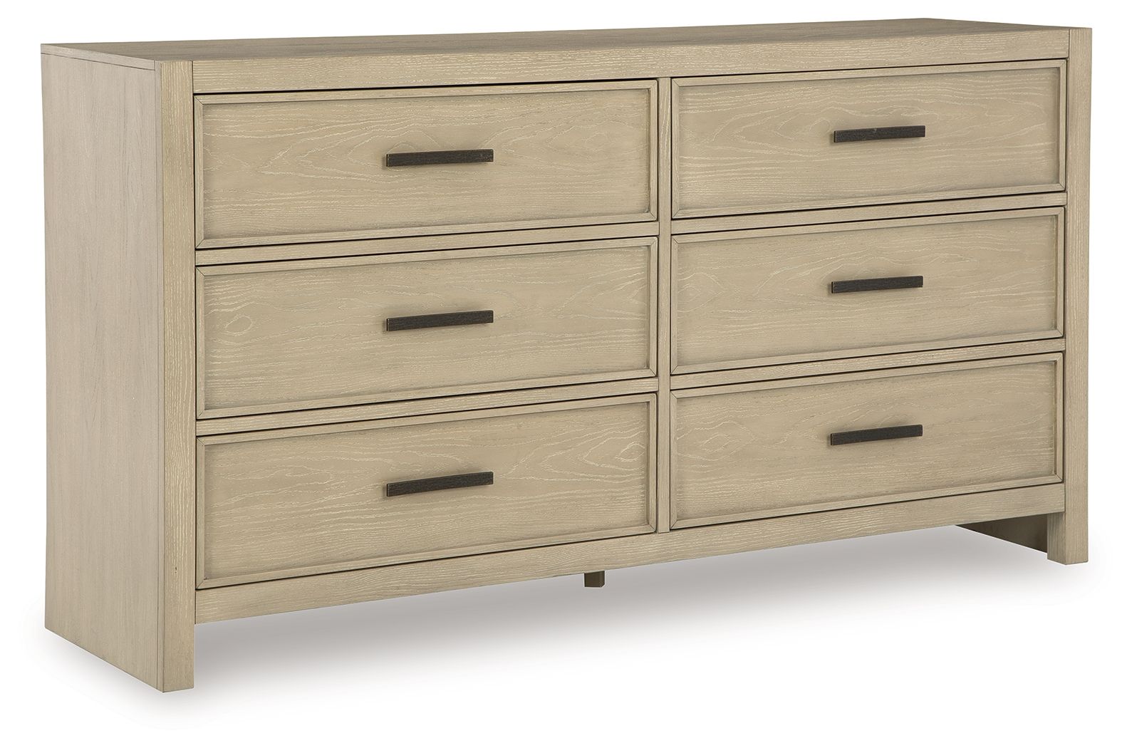 Dresser smooth-gliding storage s are accented with stylish metal bar pulls in a