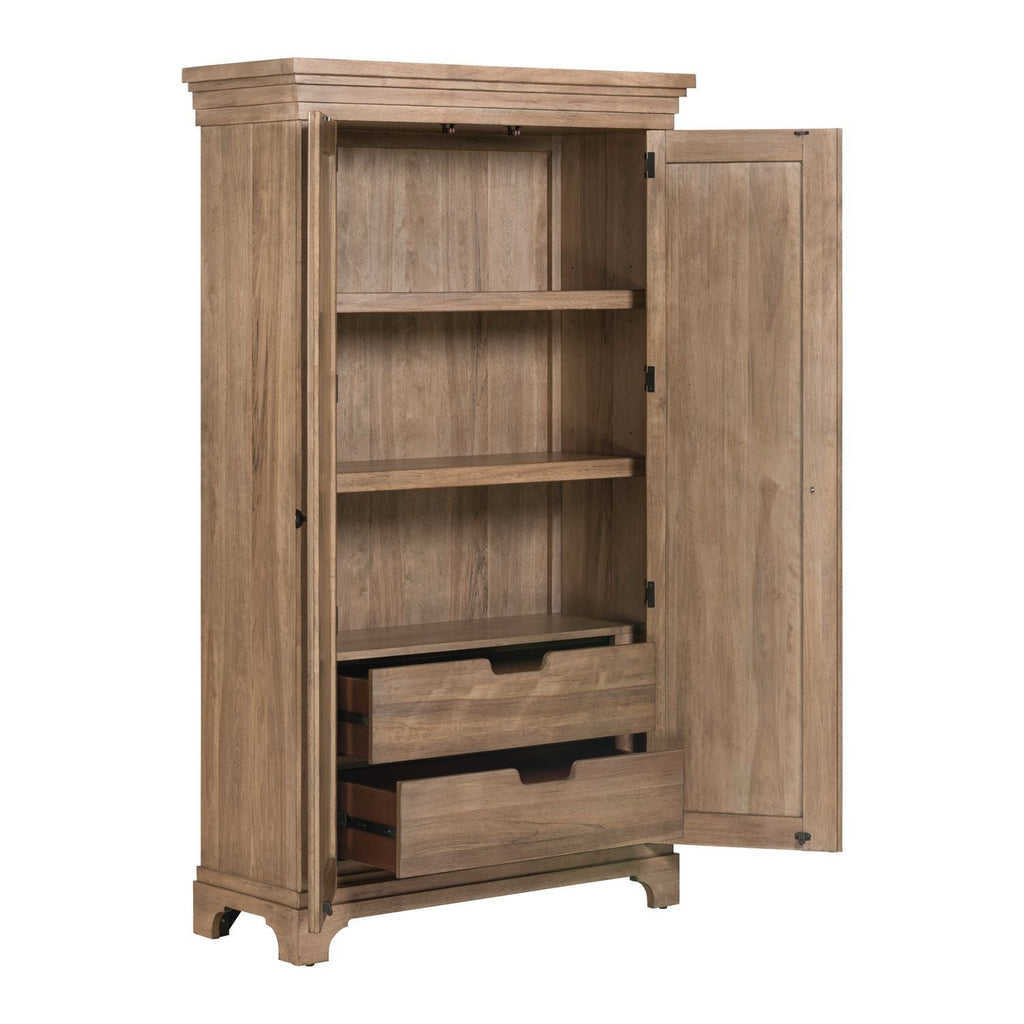 Armoire beige, caractéristiques du produit : quincaillerie bouton en laiton, glissières latérales métalliques (45 mm), façade cannelée