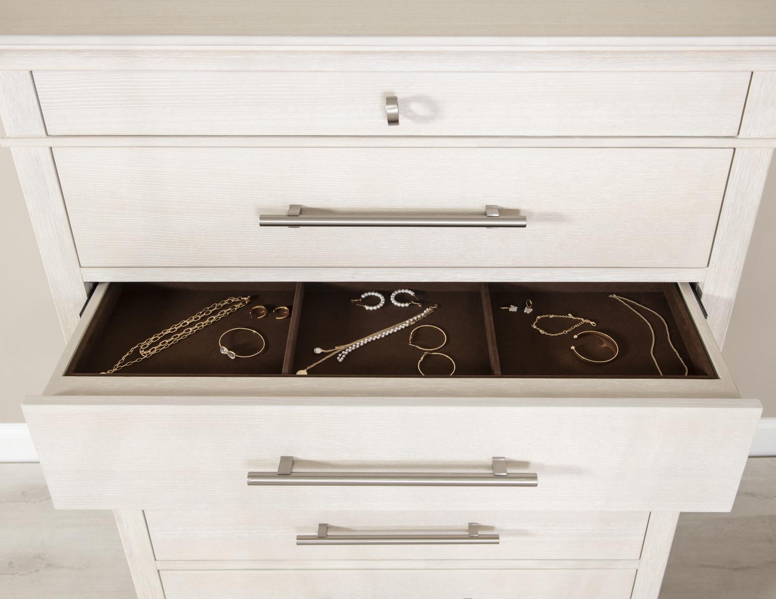 Chest crafted of Ash veneer and Select Hardwood Solids, the fresh finish delivers a