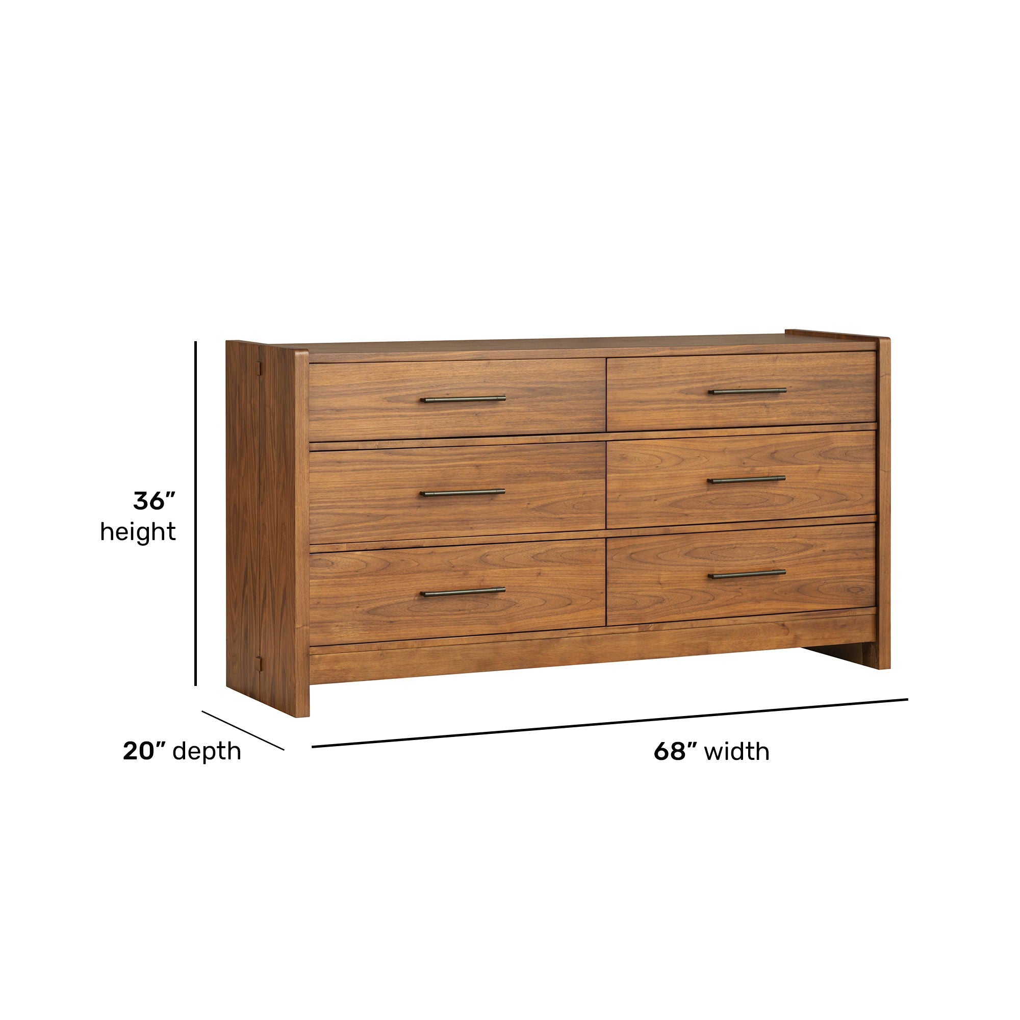 Dresser Walnut product Features An architectural, transitional style with eye-catching mixed