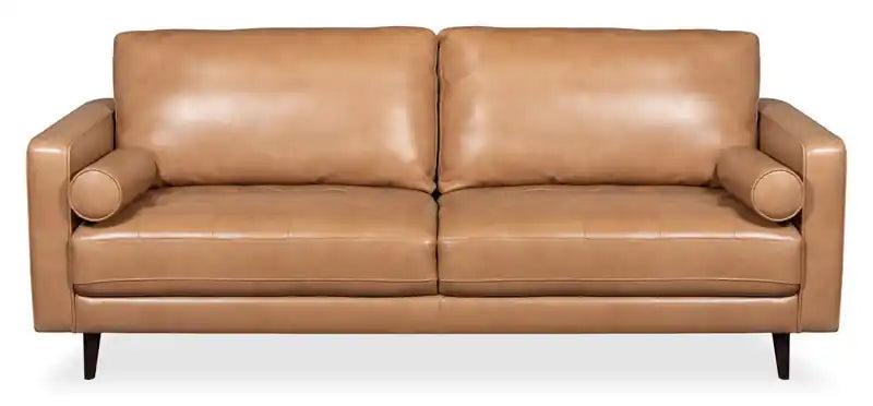 Edge 86 Genuine Leather Sofa with Wood Legs and Removable Back Cushions