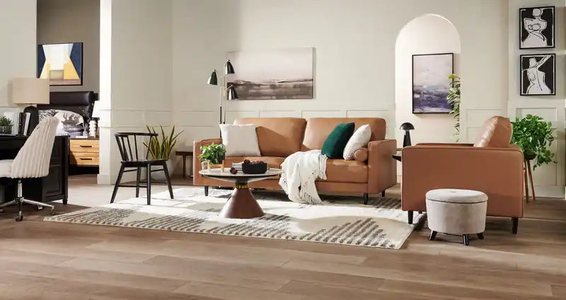 Edge 86 Genuine Leather Sofa with Wood Legs and Removable Back Cushions