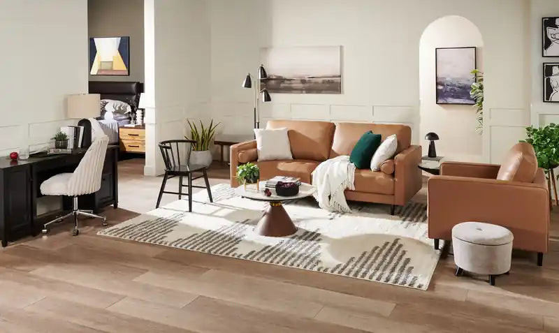Edge 86 Genuine Leather Sofa with Wood Legs and Removable Back Cushions