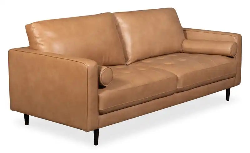 Edge 86 Genuine Leather Sofa with Wood Legs and Removable Back Cushions
