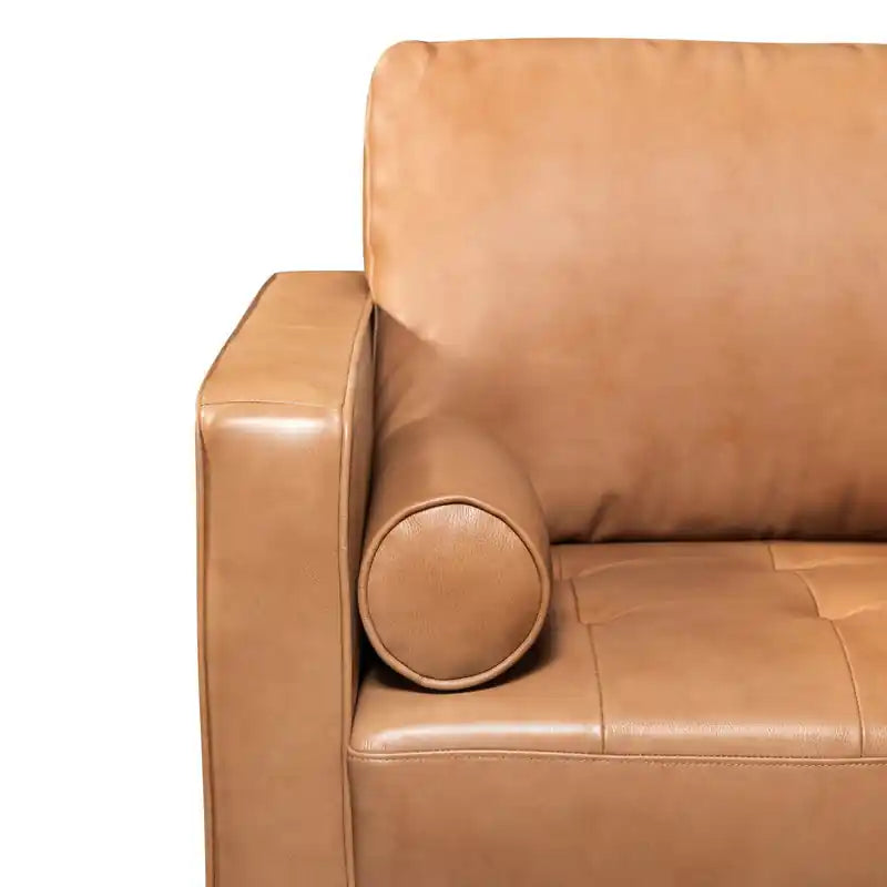 Edge 86 Genuine Leather Sofa with Wood Legs and Removable Back Cushions