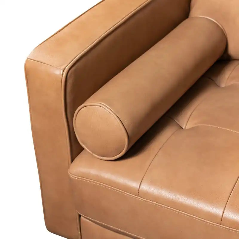 Edge 86 Genuine Leather Sofa with Wood Legs and Removable Back Cushions