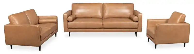 Edge 86 Genuine Leather Sofa with Wood Legs and Removable Back Cushions
