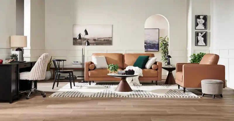 Edge 86 Genuine Leather Sofa with Wood Legs and Removable Back Cushions