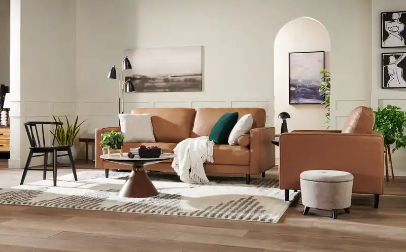 Edge 86 Genuine Leather Sofa with Wood Legs and Removable Back Cushions