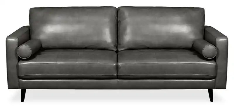 Edge 86 Genuine Leather Sofa with Wood Legs and Removable Back Cushions