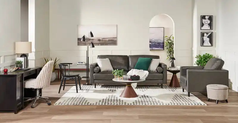 Edge 86 Genuine Leather Sofa with Wood Legs and Removable Back Cushions