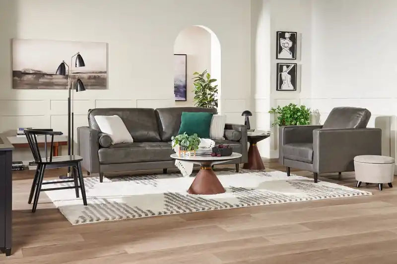 Edge 86 Genuine Leather Sofa with Wood Legs and Removable Back Cushions