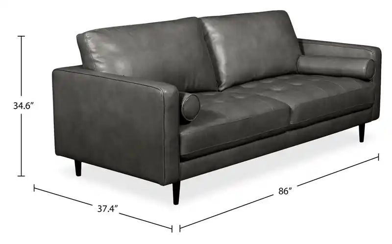 Edge 86 Genuine Leather Sofa with Wood Legs and Removable Back Cushions