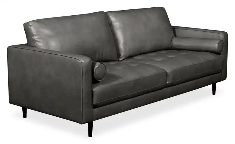 Edge 86 Genuine Leather Sofa with Wood Legs and Removable Back Cushions