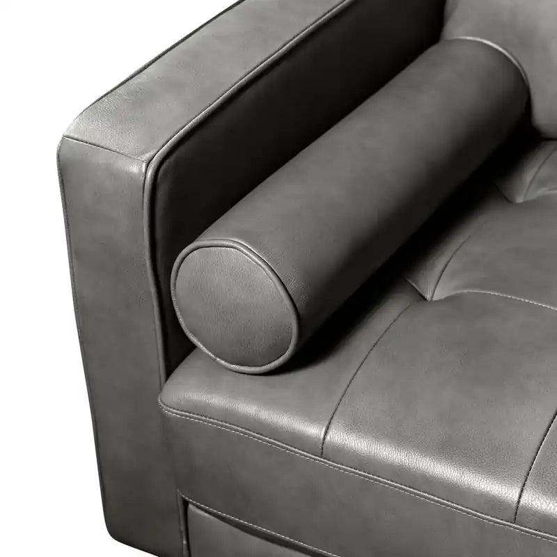 Edge 86 Genuine Leather Sofa with Wood Legs and Removable Back Cushions