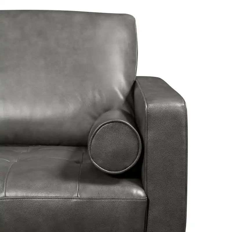 Edge 86 Genuine Leather Sofa with Wood Legs and Removable Back Cushions