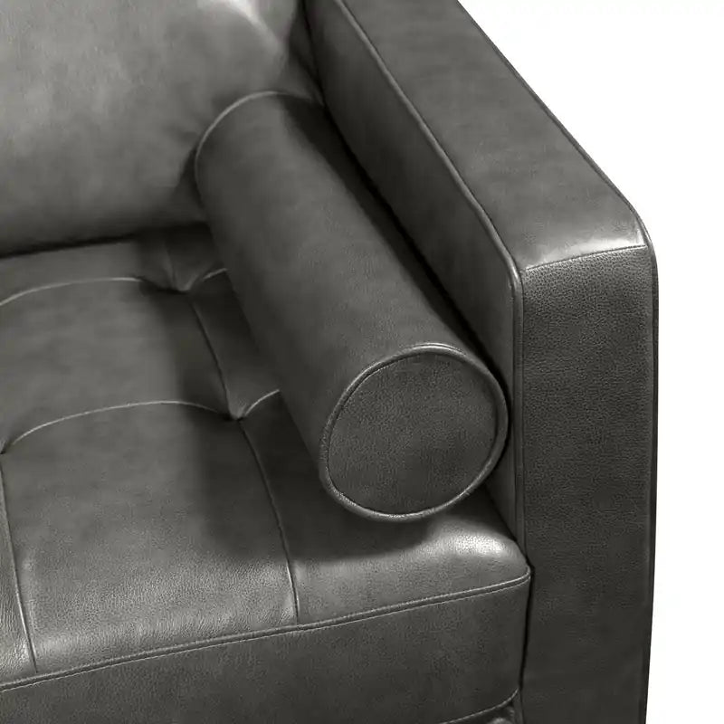 Edge 86 Genuine Leather Sofa with Wood Legs and Removable Back Cushions
