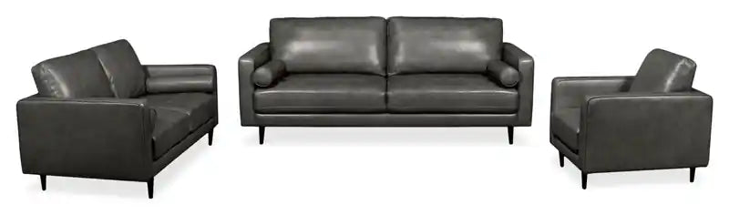 Edge 86 Genuine Leather Sofa with Wood Legs and Removable Back Cushions