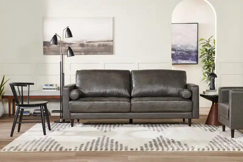 Edge 86 Genuine Leather Sofa with Wood Legs and Removable Back Cushions