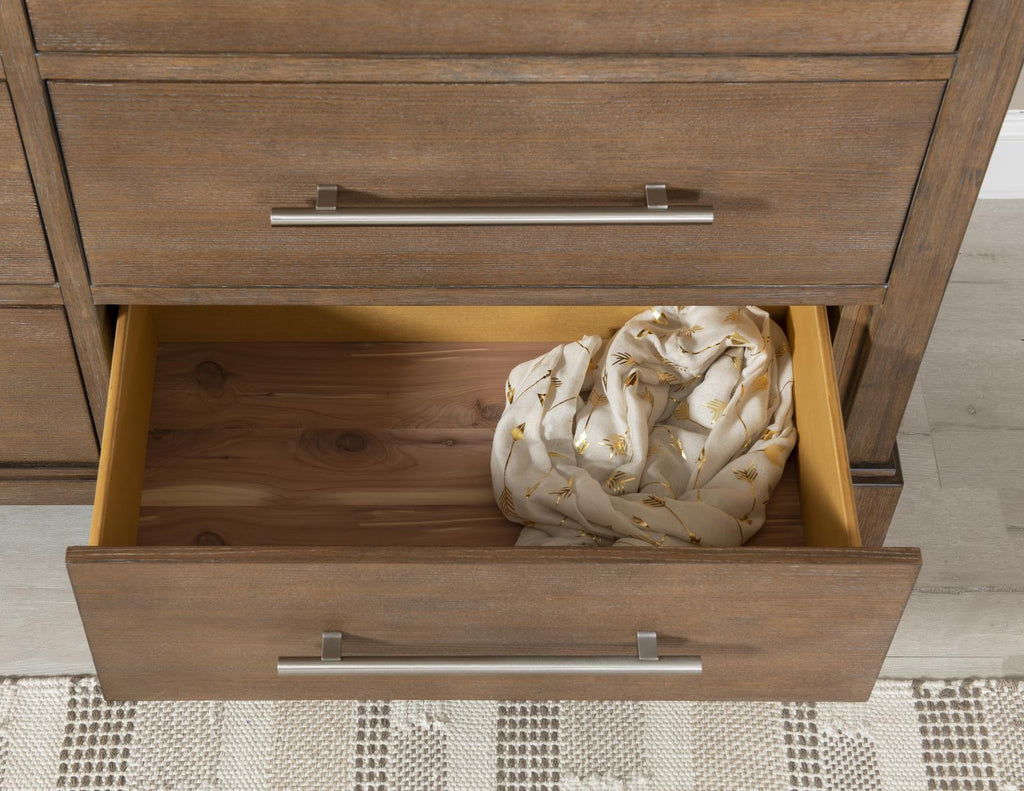 Chest crafted of Ash veneer and Select Hardwood Solids, the fresh finish delivers a