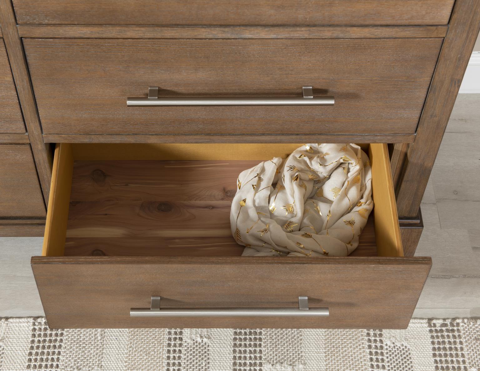 Chest crafted of Ash veneer and Select Hardwood Solids, the fresh finish delivers a