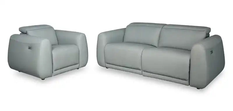Gianna 76 Genuine Leather Power Reclining Sofa with Power Headrests and USB Ports - Spa Blue