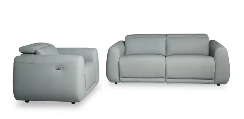 Gianna 76 Genuine Leather Power Reclining Sofa with Power Headrests and USB Ports - Spa Blue