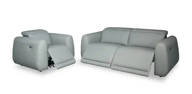 Gianna 76 Genuine Leather Power Reclining Sofa with Power Headrests and USB Ports - Spa Blue