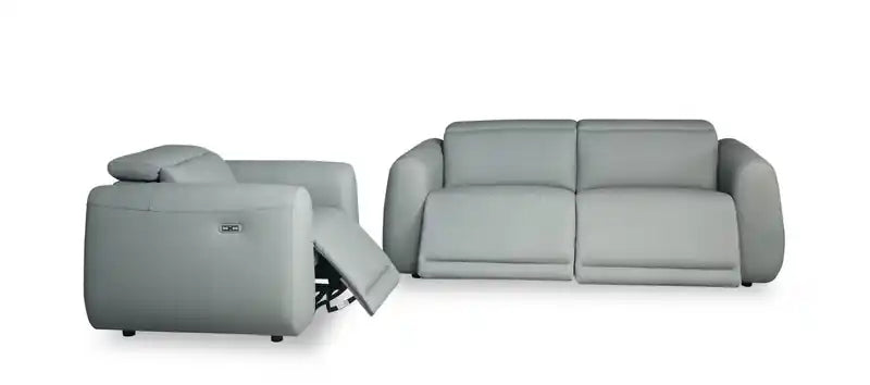 Gianna 76 Genuine Leather Power Reclining Sofa with Power Headrests and USB Ports - Spa Blue