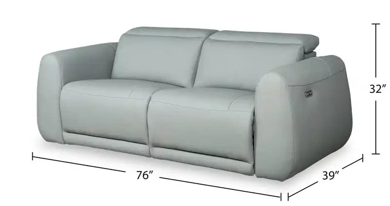 Gianna 76 Genuine Leather Power Reclining Sofa with Power Headrests and USB Ports - Spa Blue