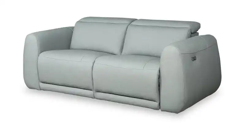 Gianna 76 Genuine Leather Power Reclining Sofa with Power Headrests and USB Ports - Spa Blue