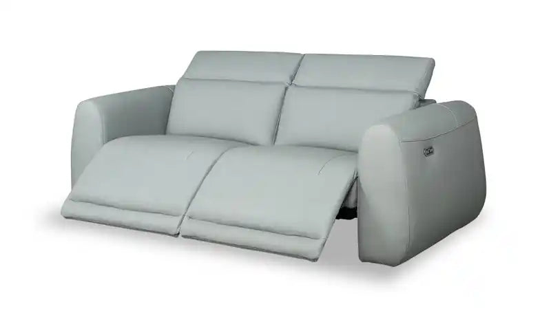 Gianna 76 Genuine Leather Power Reclining Sofa with Power Headrests and USB Ports - Spa Blue