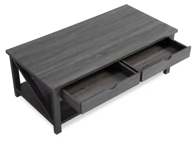 Jake 47.25 Rustic 2-Pack Coffee + End Table with Storage and Shelf - Distressed Grey