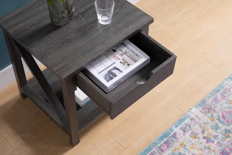 Jake 47.25 Rustic 2-Pack Coffee + End Table with Storage and Shelf - Distressed Grey