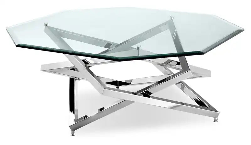 Konstanz 40 Glam Octagon Glass Top Coffee Table - Silver with Metal Base