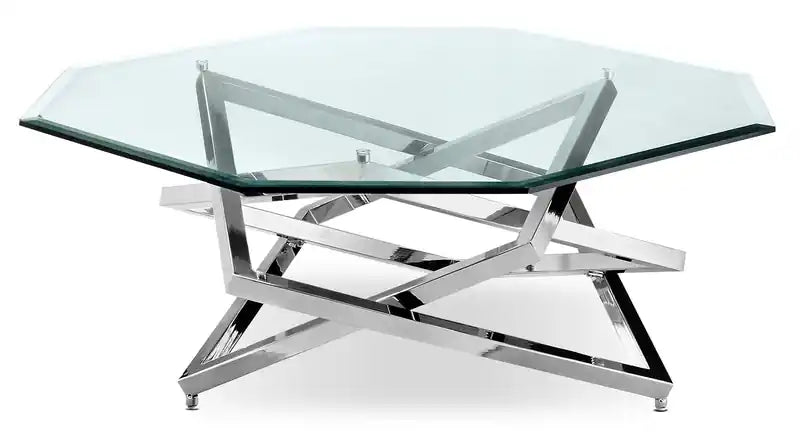 Konstanz 40 Glam Octagon Glass Top Coffee Table - Silver with Metal Base