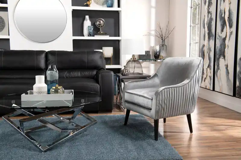 Konstanz 40 Glam Octagon Glass Top Coffee Table - Silver with Metal Base