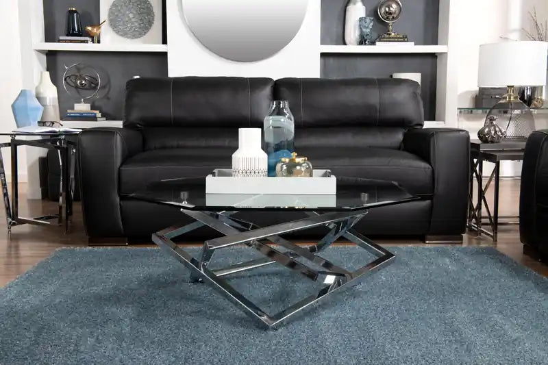 Konstanz 40 Glam Octagon Glass Top Coffee Table - Silver with Metal Base