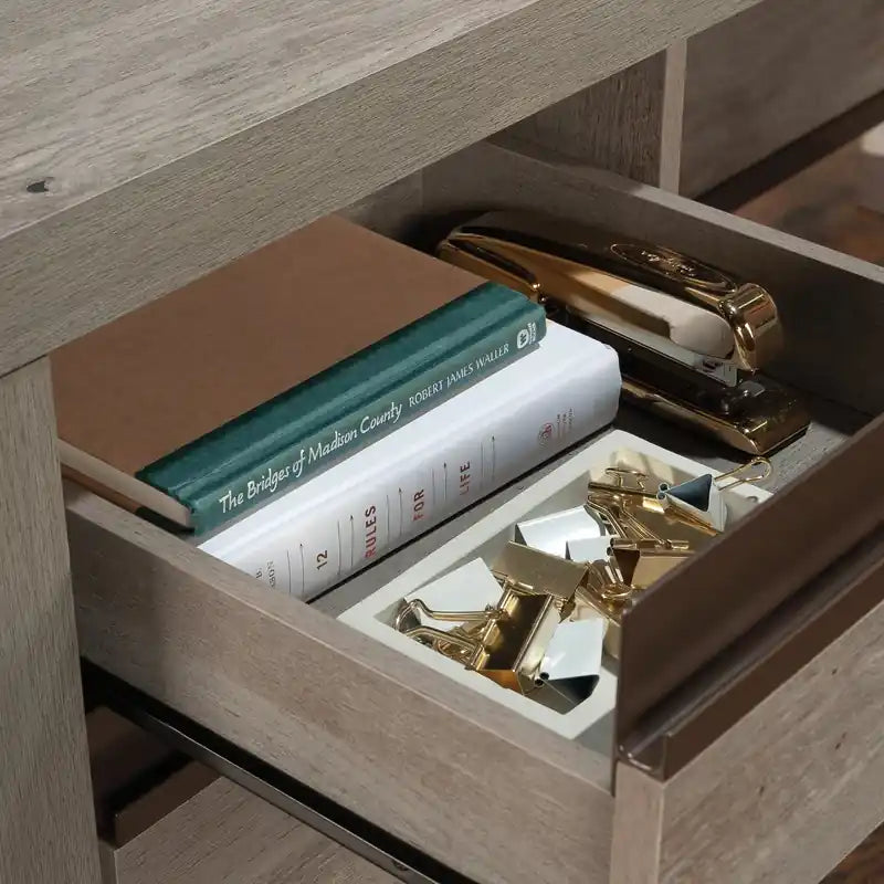 Manhattan Gate 65.98 Commercial Grade L-Shaped Office Desk with 2-Drawers - Mystic Oak