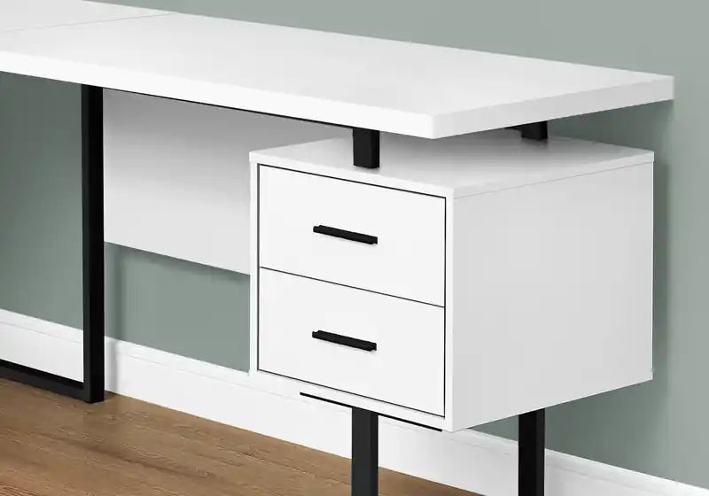 Marnie Reversible 71 L-Shaped Corner Office Desk with 3-Drawers - White/Black