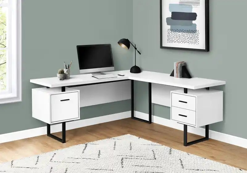 Marnie Reversible 71 L-Shaped Corner Office Desk with 3-Drawers - White/Black