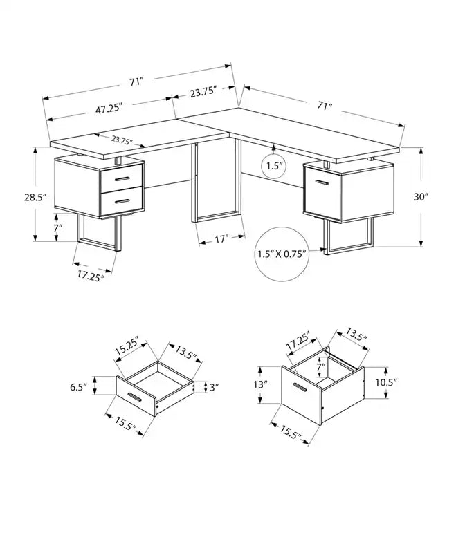 Marnie Reversible 71 L-Shaped Corner Office Desk with 3-Drawers - White/Black