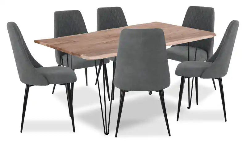 Miya 7pc Dining Set with Table & 6 Chairs, Live Edge, Acacia Wood, Metal, 60W