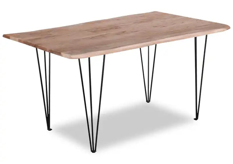 Miya 7pc Dining Set with Table & 6 Chairs, Live Edge, Acacia Wood, Metal, 60W
