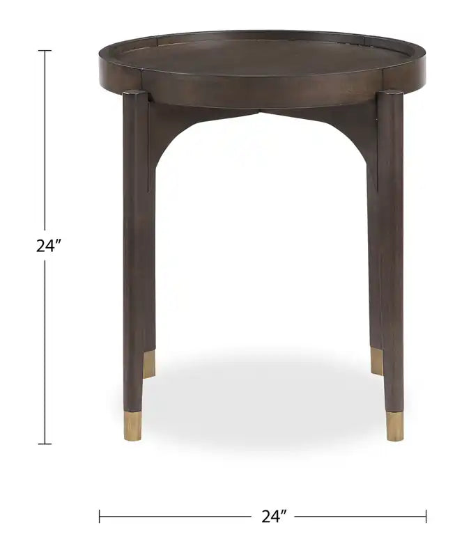 Neeva 24 Modern Round End Table - Dark Brown Birch