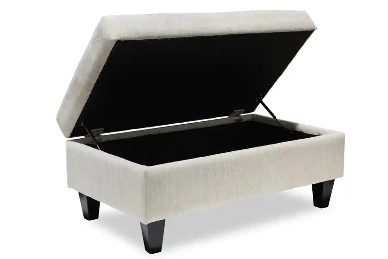 Made in Canada Nofia 44 Chenille Fabric Storage Ottoman with Wood Legs - Linen Beige