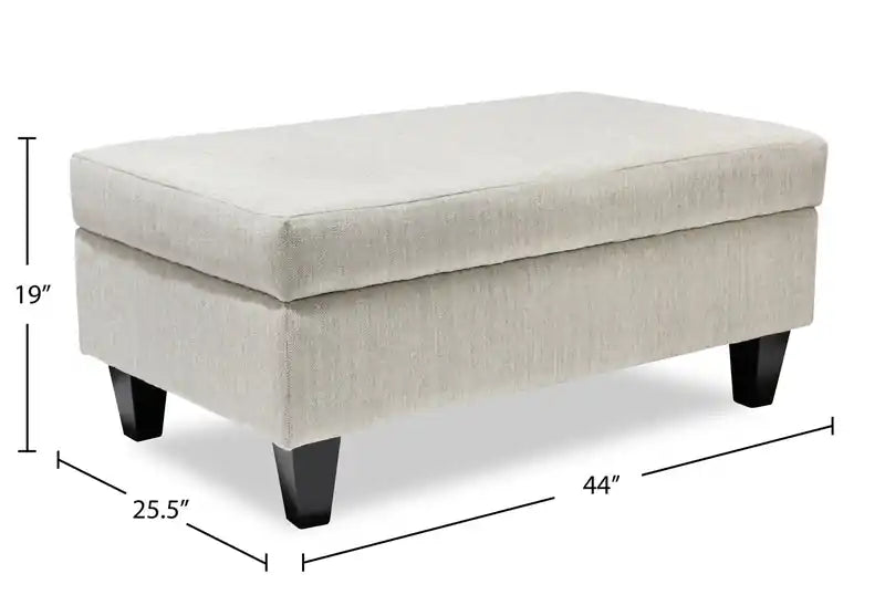 Made in Canada Nofia 44 Chenille Fabric Storage Ottoman with Wood Legs - Linen Beige
