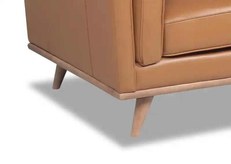 Vivia 63 Genuine Leather Loveseat with Removable Seat Cushions and Wood Base - Caramel Brown