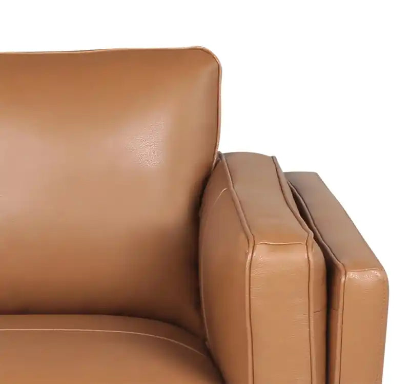 Vivia 63 Genuine Leather Loveseat with Removable Seat Cushions and Wood Base - Caramel Brown